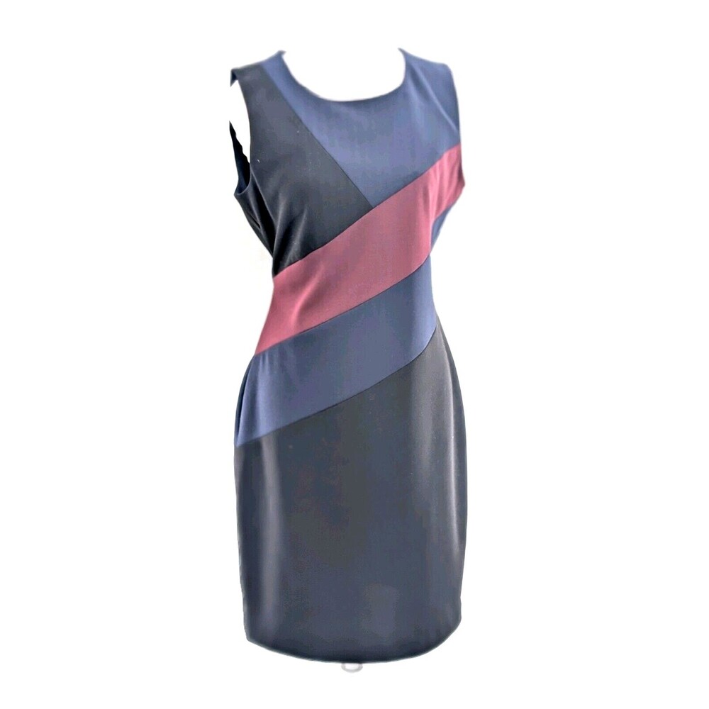 Tommy Hilfiger Black Navy Zippered Color Block Sleeveless Office Dress Size 10
